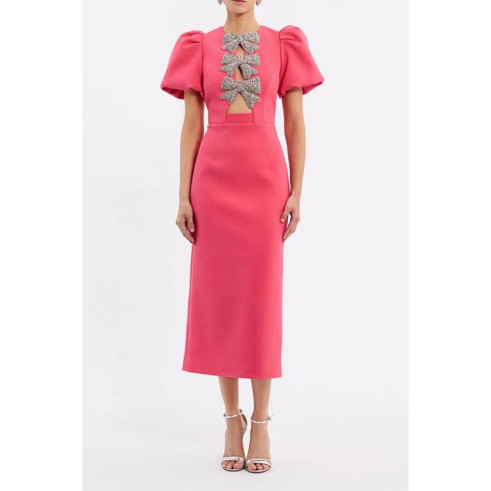 REBECCA VALLANCE Women's Posey Puff Sleeve Midi Dress Size 6 In Coral